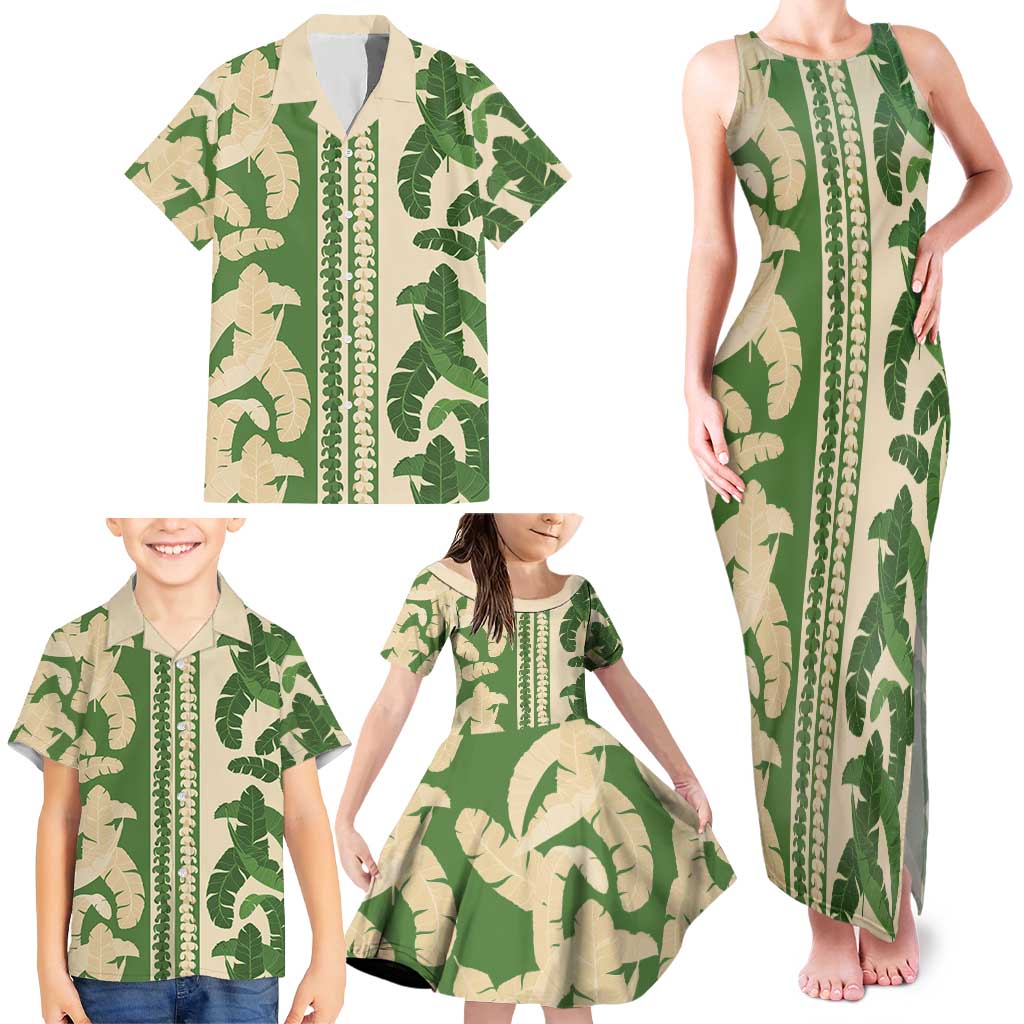Hawaii Pua Kenikeni Lei Family Matching Tank Maxi Dress and Hawaiian Shirt With Lau Maia Green LT05 - Polynesian Pride