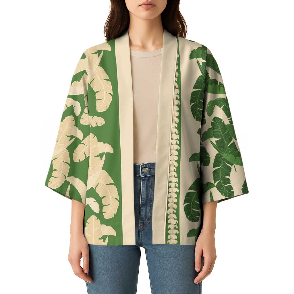 Hawaii Pua Kenikeni Lei Kimono With Lau Maia Green