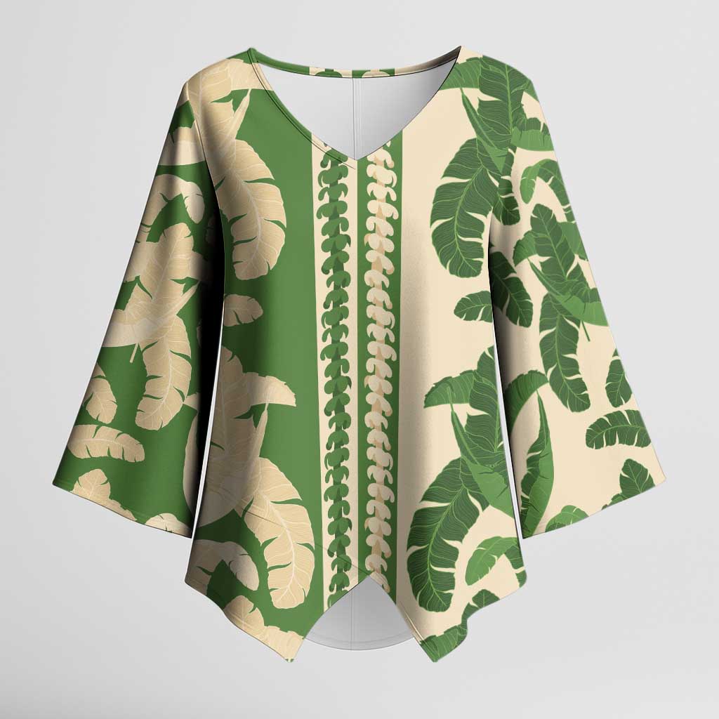 Hawaii Pua Kenikeni Lei Kimono Sleeve Blouse With Lau Maia Green