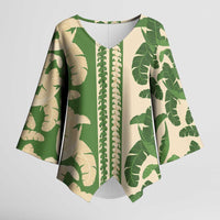 Hawaii Pua Kenikeni Lei Kimono Sleeve Blouse With Lau Maia Green