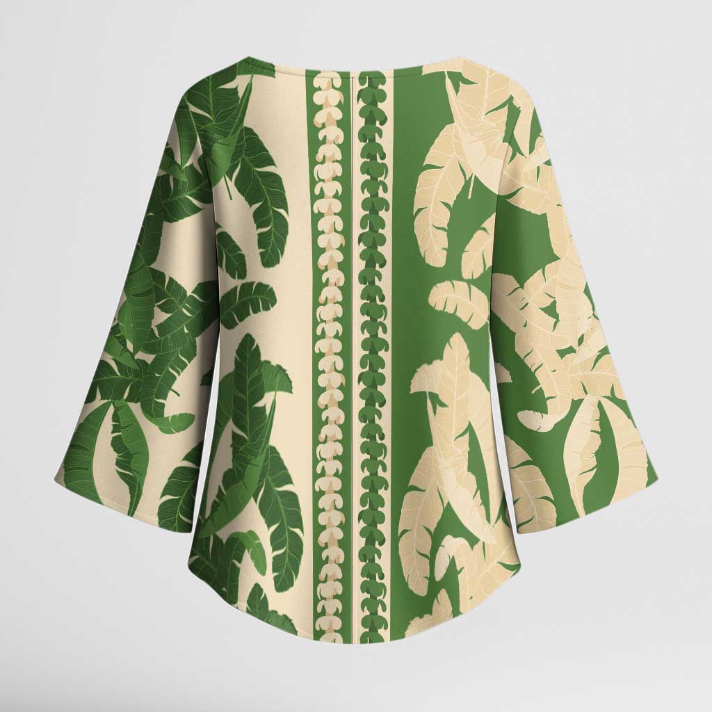 Hawaii Pua Kenikeni Lei Kimono Sleeve Blouse With Lau Maia Green