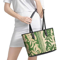 Hawaii Pua Kenikeni Lei Leather Tote Bag With Lau Maia Green