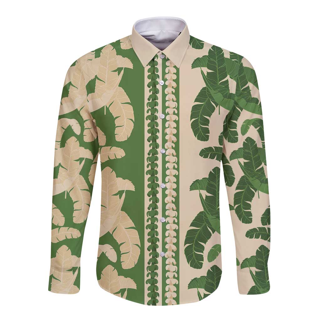 Hawaii Pua Kenikeni Lei Long Sleeve Button Shirt With Lau Maia Green