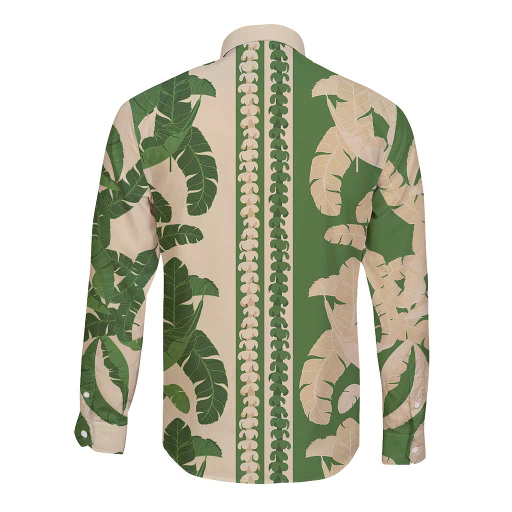 Hawaii Pua Kenikeni Lei Long Sleeve Button Shirt With Lau Maia Green