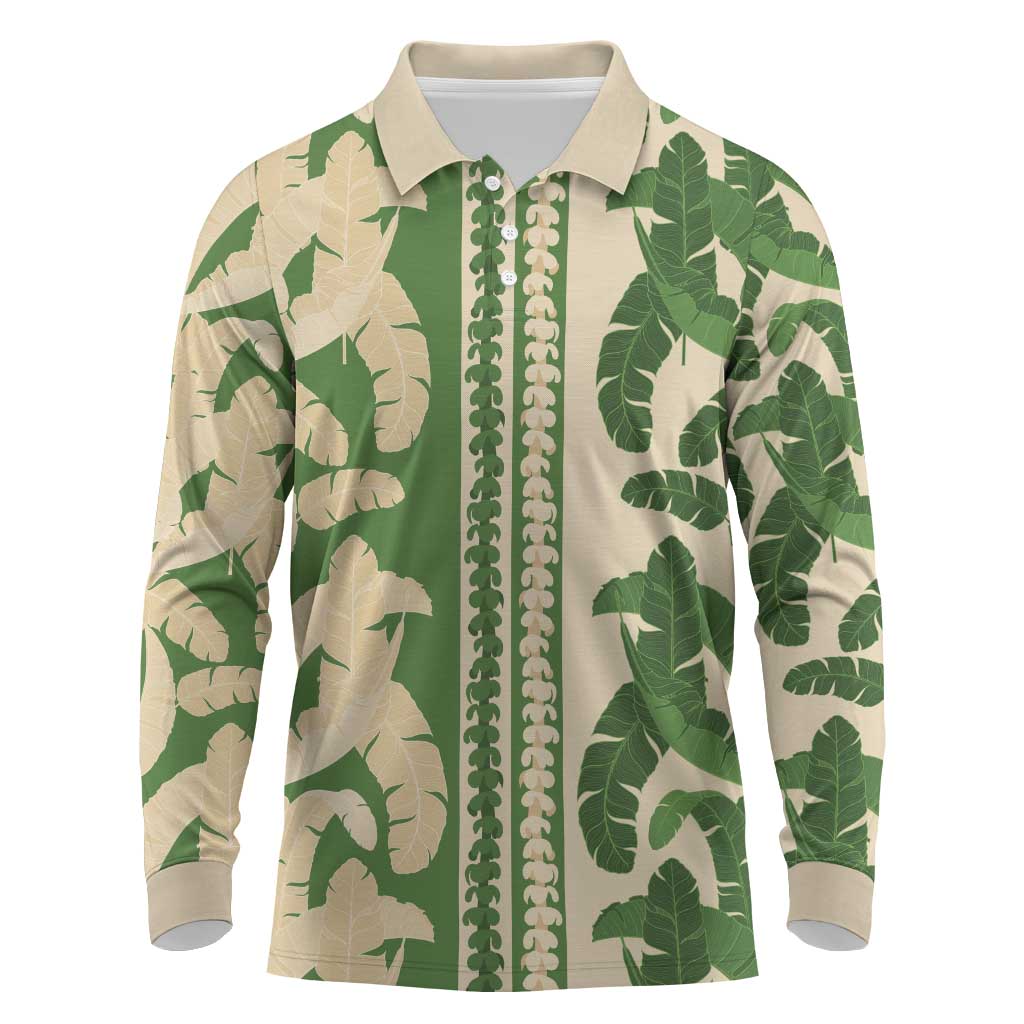 Hawaii Pua Kenikeni Lei Long Sleeve Polo Shirt With Lau Maia Green