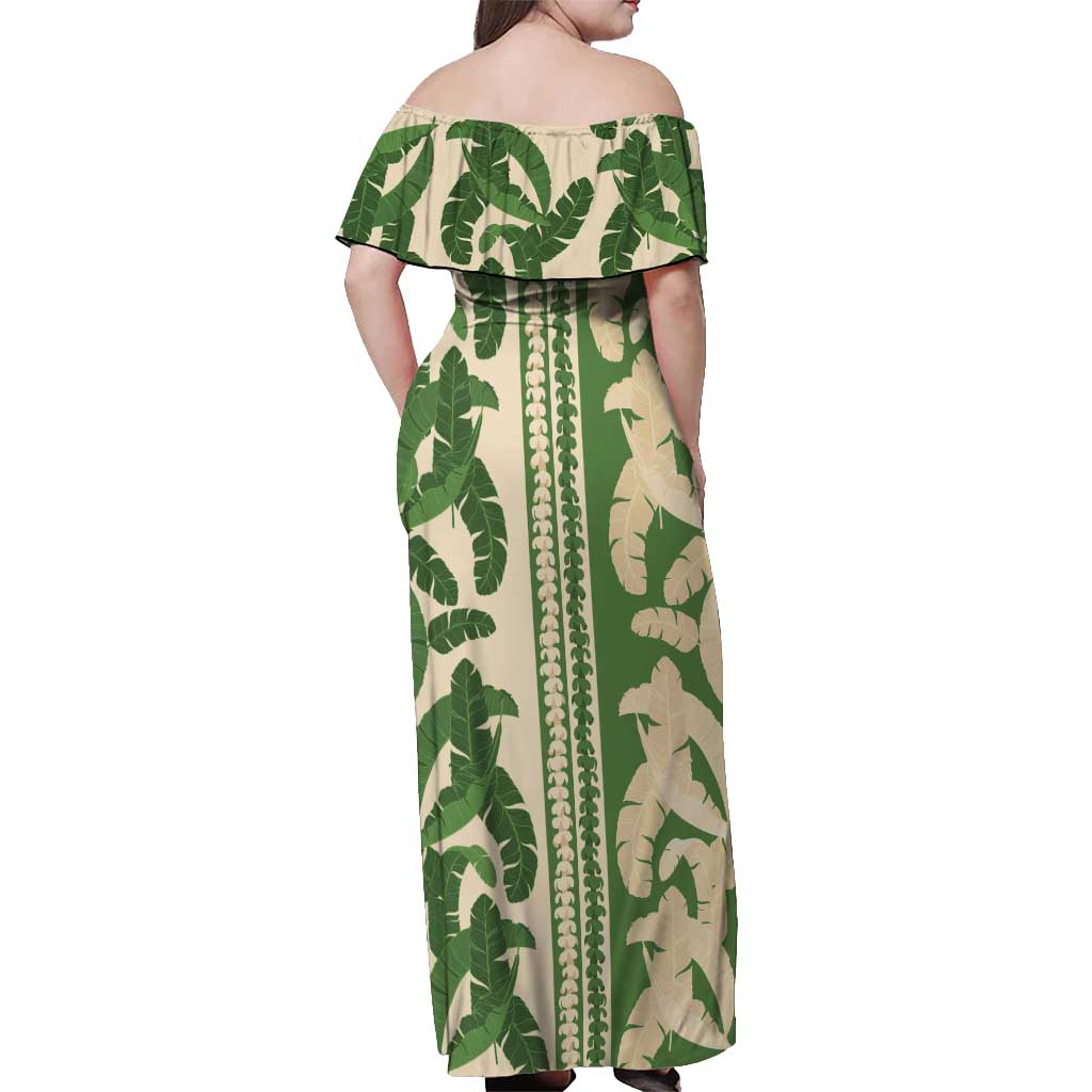 Hawaii Pua Kenikeni Lei Off Shoulder Maxi Dress With Lau Maia Green