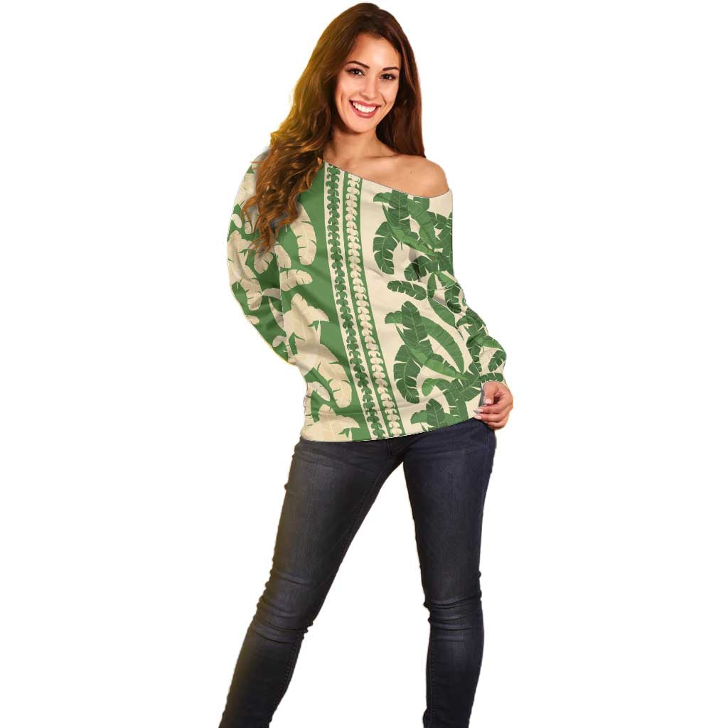 Hawaii Pua Kenikeni Lei Off Shoulder Sweater With Lau Maia Green