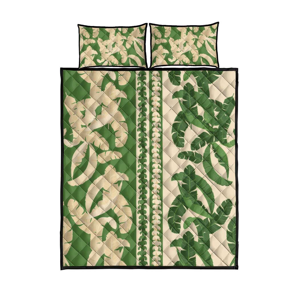 Hawaii Pua Kenikeni Lei Quilt Bed Set With Lau Maia Green
