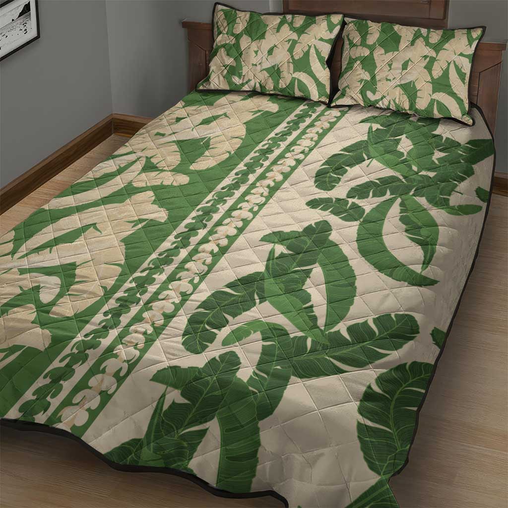 Hawaii Pua Kenikeni Lei Quilt Bed Set With Lau Maia Green
