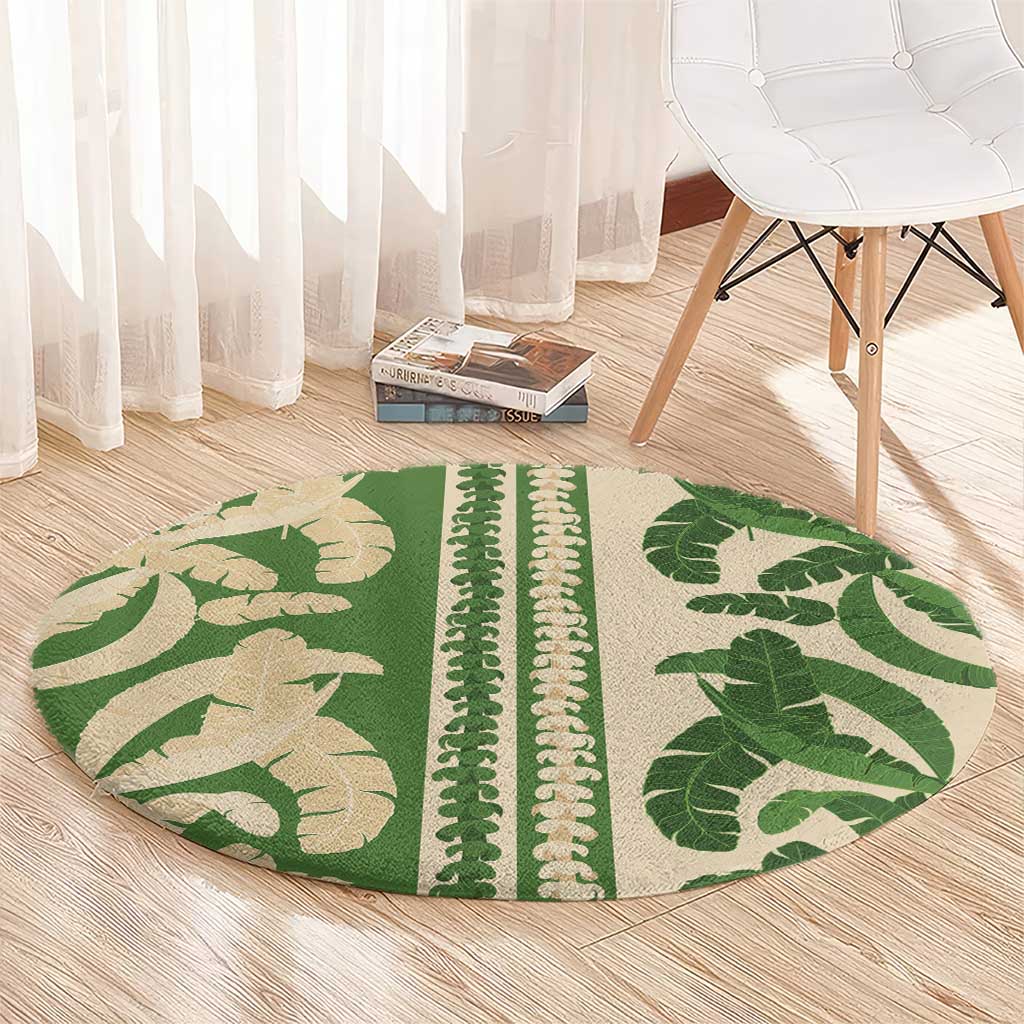 Hawaii Pua Kenikeni Lei Round Carpet With Lau Maia Green