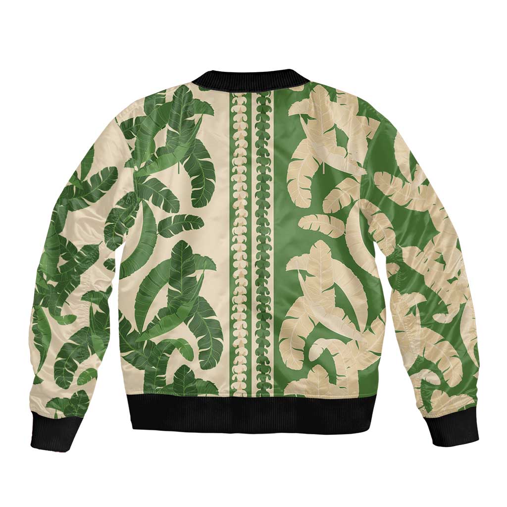 Hawaii Pua Kenikeni Lei Sleeve Zip Bomber Jacket With Lau Maia Green