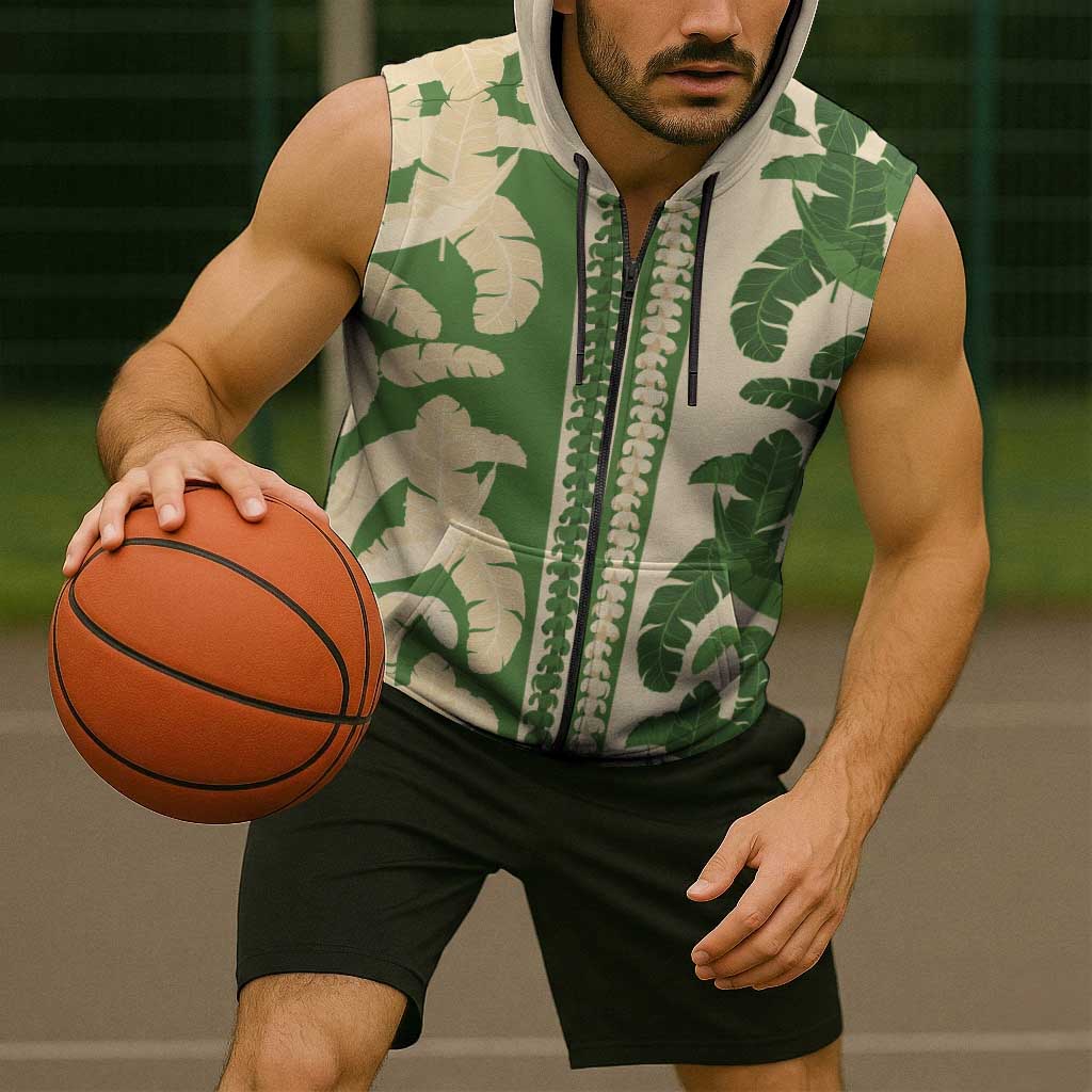 Hawaii Pua Kenikeni Lei Sleeveless Zip Hoodie With Lau Maia Green