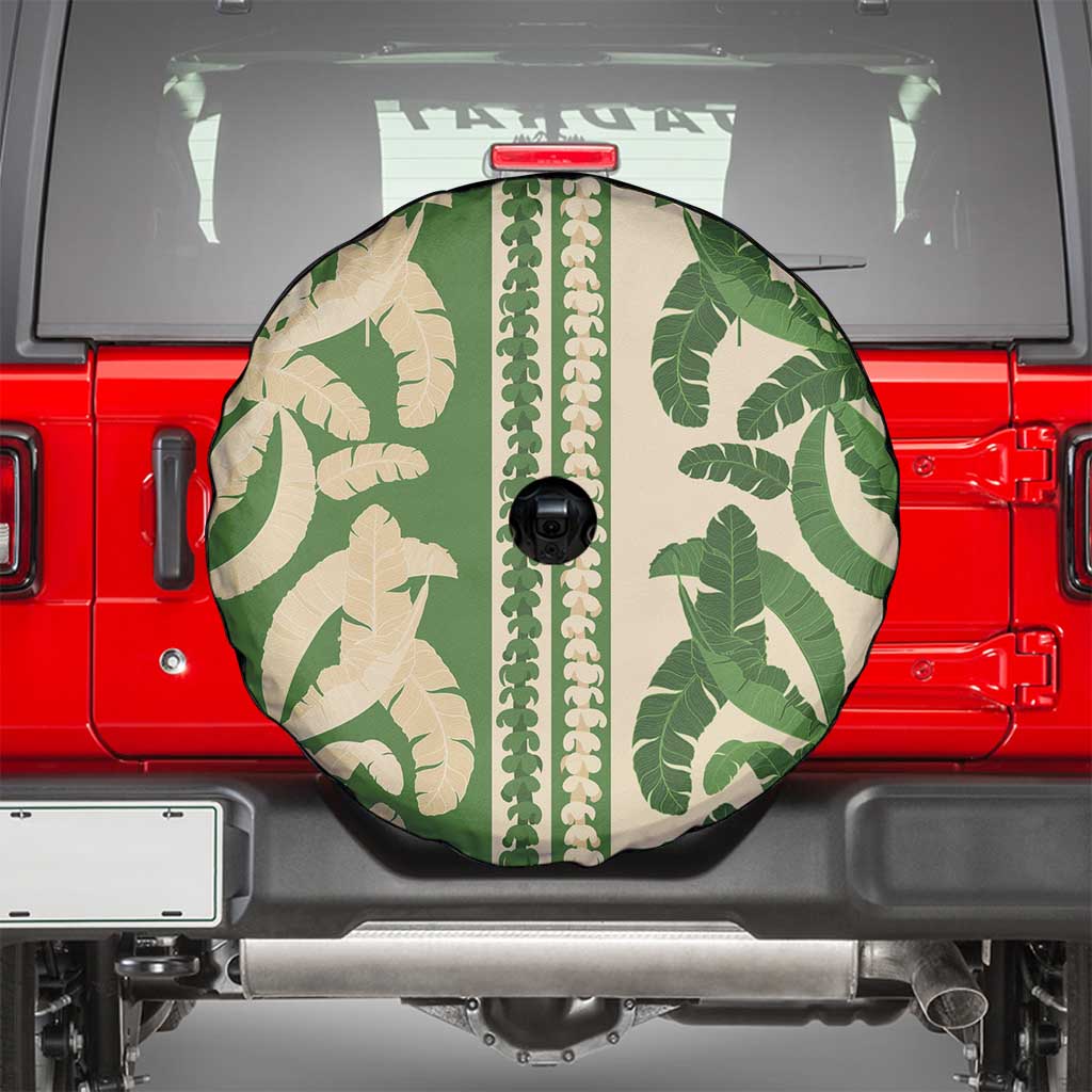 Hawaii Pua Kenikeni Lei Spare Tire Cover With Lau Maia Green