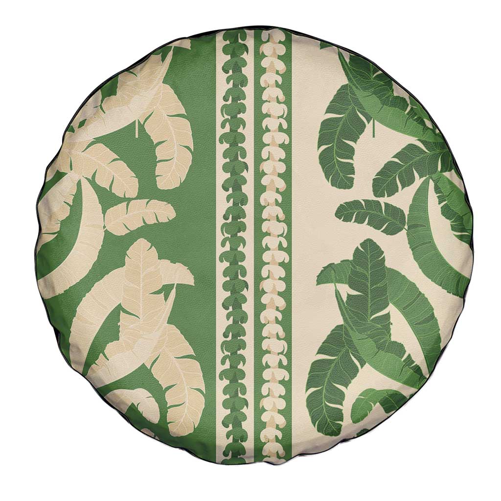 Hawaii Pua Kenikeni Lei Spare Tire Cover With Lau Maia Green
