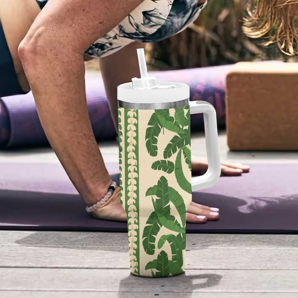 Hawaii Pua Kenikeni Lei Tumbler With Handle With Lau Maia Green