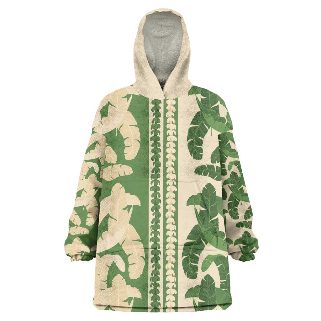 Hawaii Pua Kenikeni Lei Wearable Blanket Hoodie With Lau Maia Green
