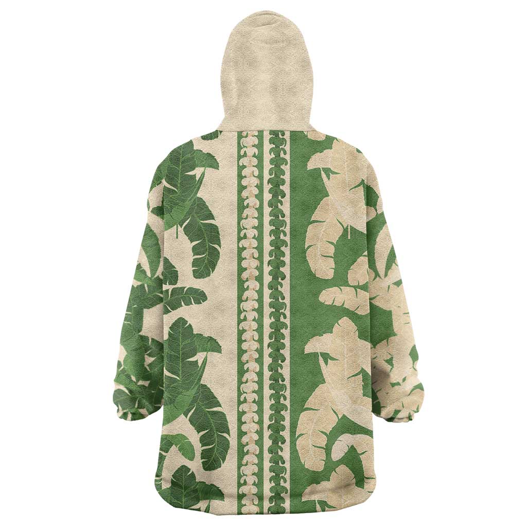 Hawaii Pua Kenikeni Lei Wearable Blanket Hoodie With Lau Maia Green