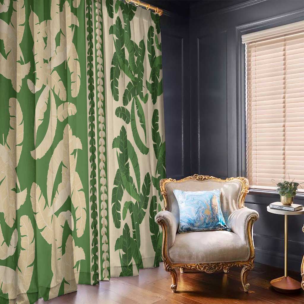 Hawaii Pua Kenikeni Lei Window Curtain With Lau Maia Green