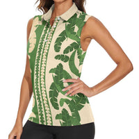 Hawaii Pua Kenikeni Lei Women Sleeveless Polo Shirt With Lau Maia Green