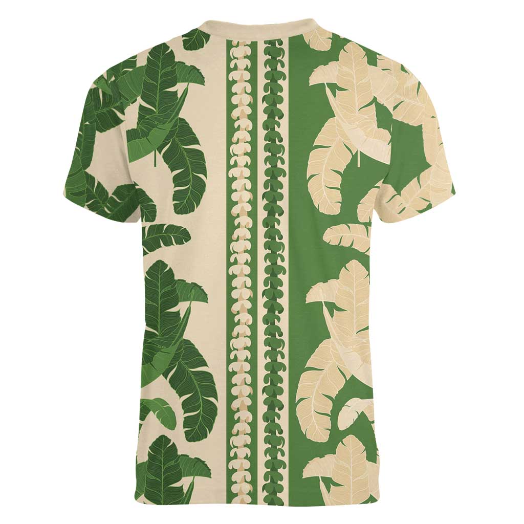 Hawaii Pua Kenikeni Lei Women V-Neck T-Shirt With Lau Maia Green