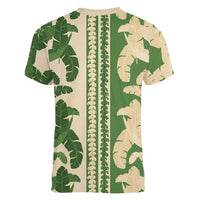 Hawaii Pua Kenikeni Lei Women V-Neck T-Shirt With Lau Maia Green