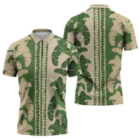 Hawaii Pua Kenikeni Lei Zipper Polo Shirt With Lau Maia Green