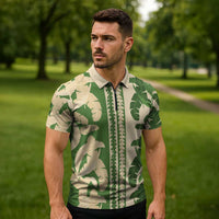 Hawaii Pua Kenikeni Lei Zipper Polo Shirt With Lau Maia Green
