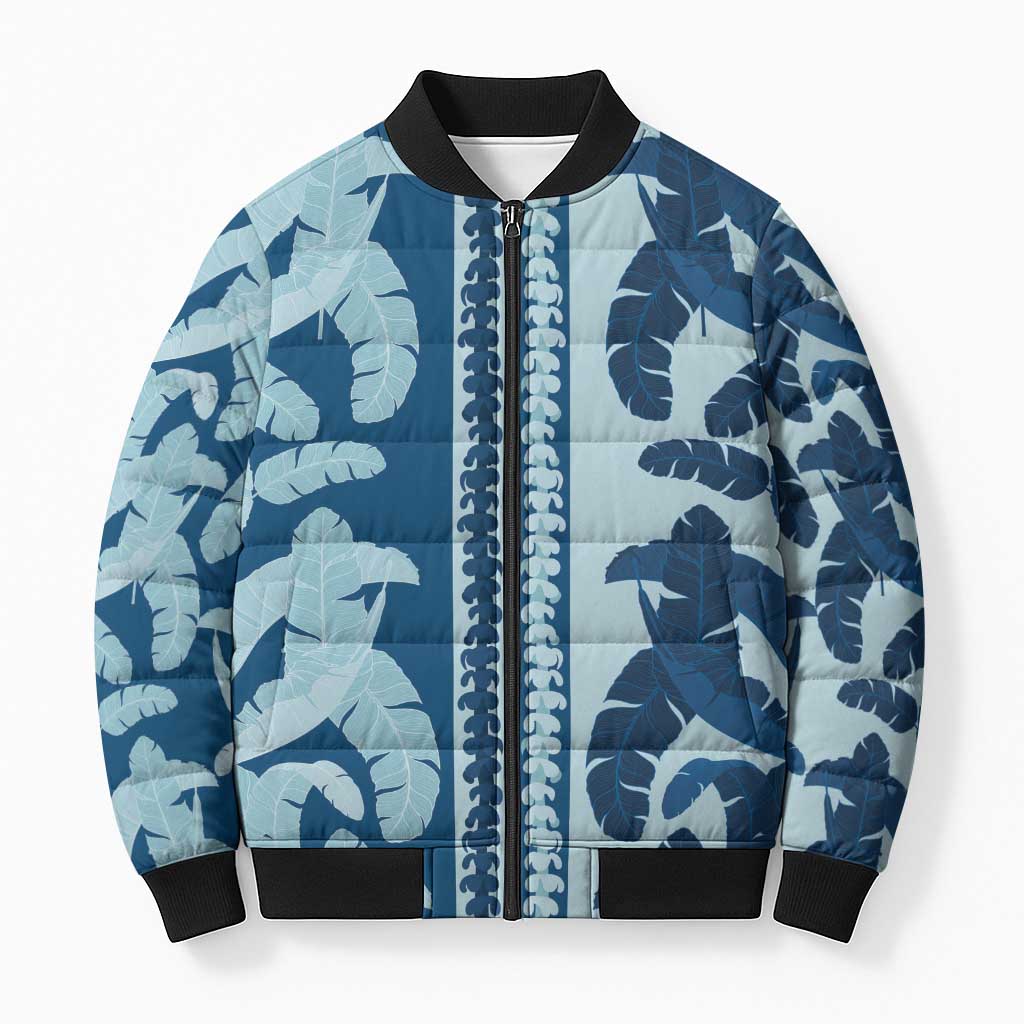 Hawaii Pua Kenikeni Lei Bomber Puffer Jacket With Lau Maia Royal Blue