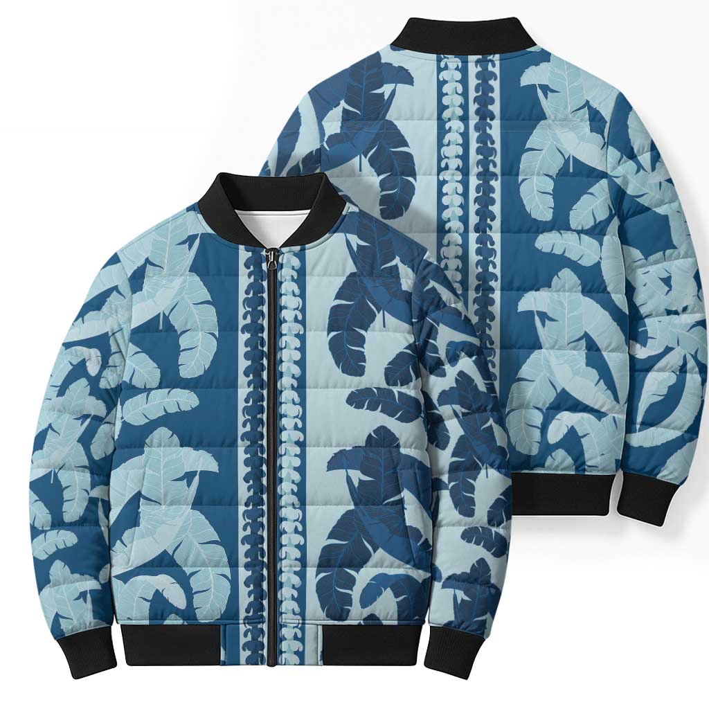 Hawaii Pua Kenikeni Lei Bomber Puffer Jacket With Lau Maia Royal Blue