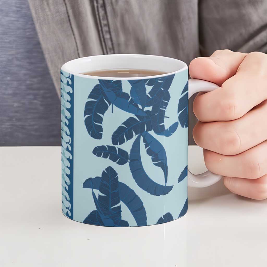 Hawaii Pua Kenikeni Lei Ceramic Mug With Lau Maia Royal Blue
