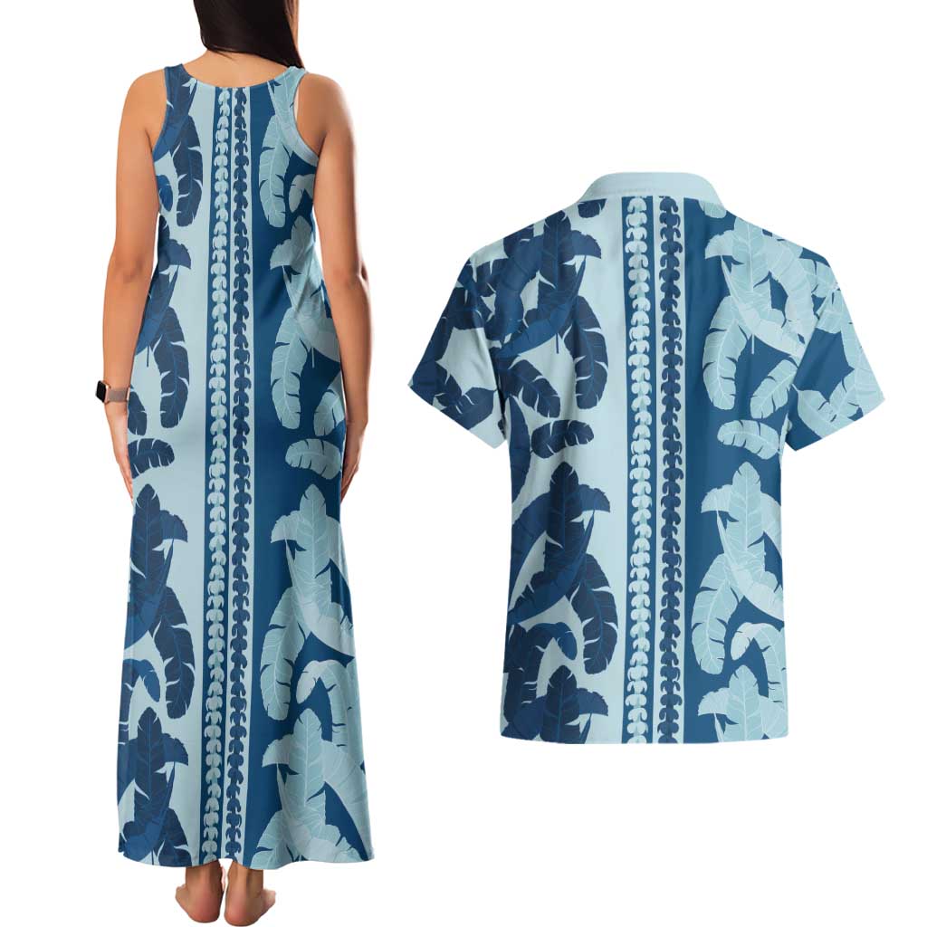Hawaii Pua Kenikeni Lei Couples Matching Tank Maxi Dress and Hawaiian Shirt With Lau Maia Royal Blue LT05 - Polynesian Pride