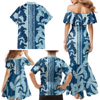 Hawaii Pua Kenikeni Lei Family Matching Mermaid Dress and Hawaiian Shirt With Lau Maia Royal Blue LT05 - Polynesian Pride