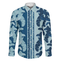 Hawaii Pua Kenikeni Lei Family Matching Off Shoulder Maxi Dress and Hawaiian Shirt With Lau Maia Royal Blue LT05 Dad's Shirt - Long Sleeve Blue - Polynesian Pride