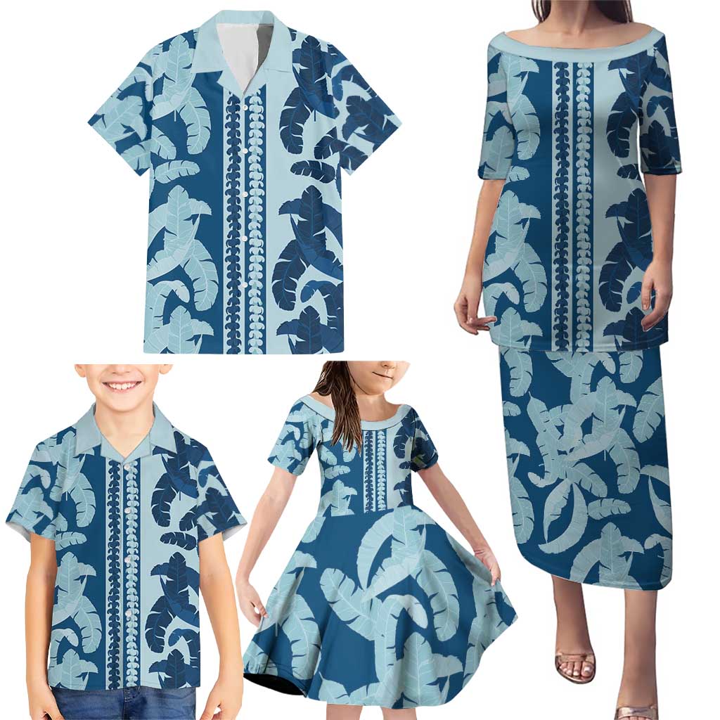 Hawaii Pua Kenikeni Lei Family Matching Puletasi and Hawaiian Shirt With Lau Maia Royal Blue LT05 - Polynesian Pride
