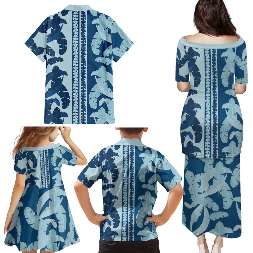Hawaii Pua Kenikeni Lei Family Matching Puletasi and Hawaiian Shirt With Lau Maia Royal Blue LT05 - Polynesian Pride