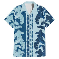 Hawaii Pua Kenikeni Lei Family Matching Puletasi and Hawaiian Shirt With Lau Maia Royal Blue LT05 Dad's Shirt - Short Sleeve Blue - Polynesian Pride