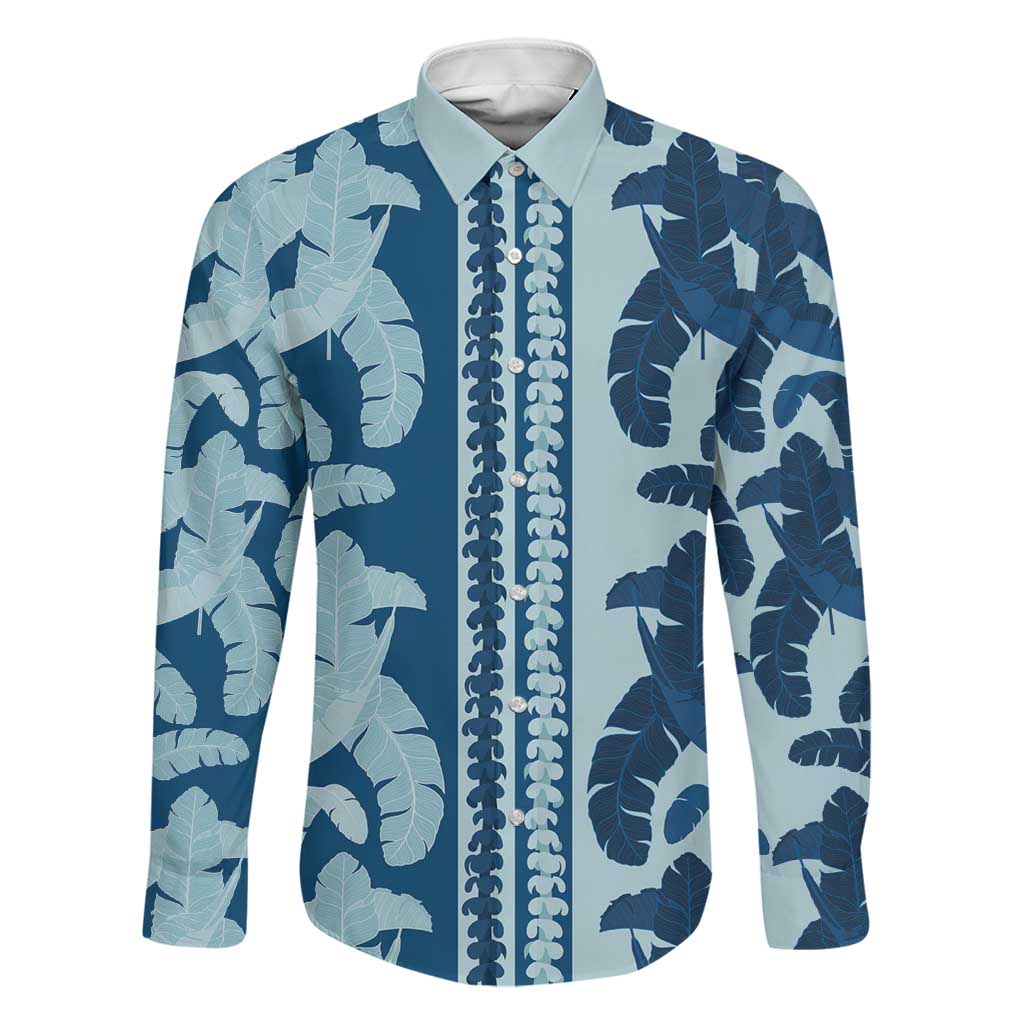 Hawaii Pua Kenikeni Lei Family Matching Summer Maxi Dress and Hawaiian Shirt With Lau Maia Royal Blue LT05 Dad's Shirt - Long Sleeve Blue - Polynesian Pride