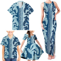 Hawaii Pua Kenikeni Lei Family Matching Tank Maxi Dress and Hawaiian Shirt With Lau Maia Royal Blue LT05 - Polynesian Pride