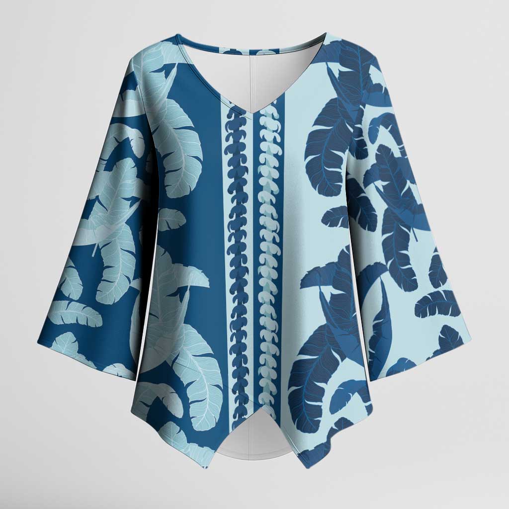 Hawaii Pua Kenikeni Lei Kimono Sleeve Blouse With Lau Maia Royal Blue