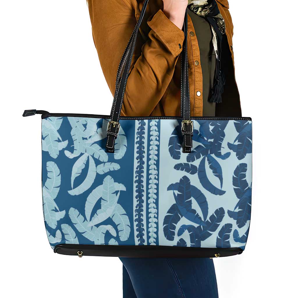 Hawaii Pua Kenikeni Lei Leather Tote Bag With Lau Maia Royal Blue