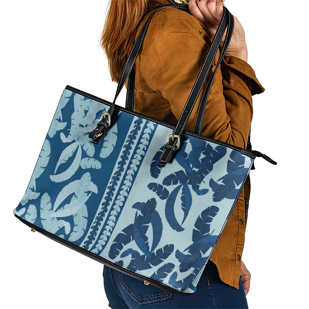 Hawaii Pua Kenikeni Lei Leather Tote Bag With Lau Maia Royal Blue