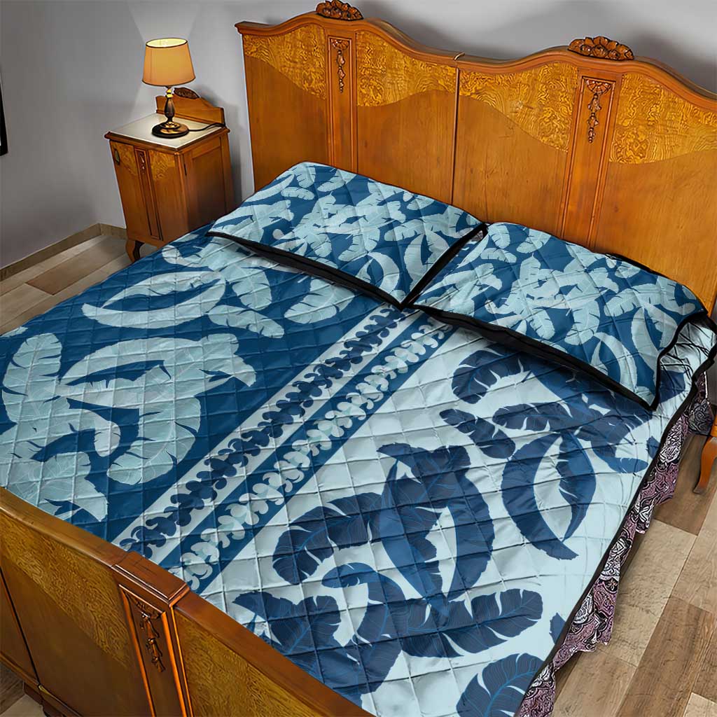 Hawaii Pua Kenikeni Lei Quilt Bed Set With Lau Maia Royal Blue