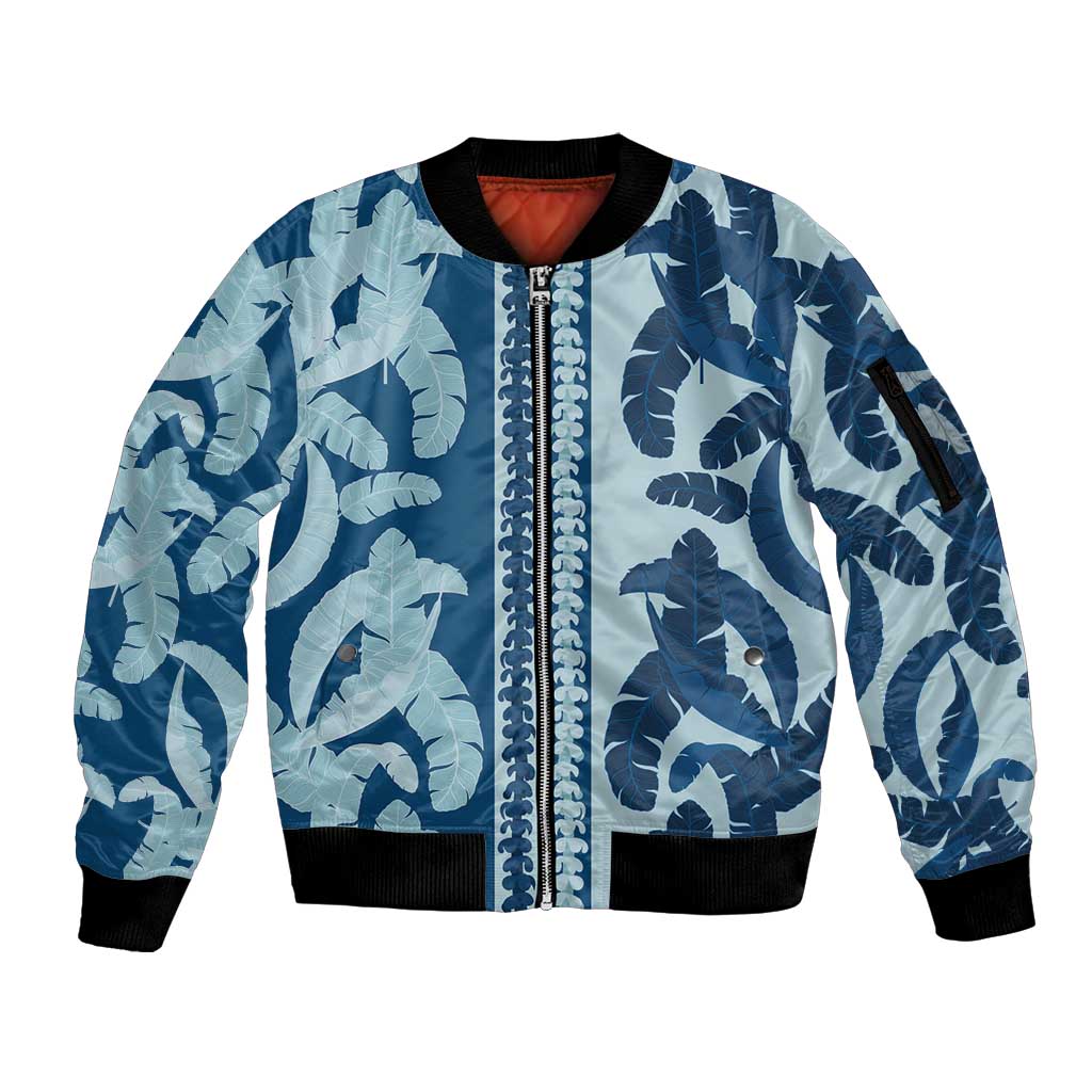 Hawaii Pua Kenikeni Lei Sleeve Zip Bomber Jacket With Lau Maia Royal Blue