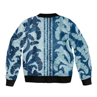 Hawaii Pua Kenikeni Lei Sleeve Zip Bomber Jacket With Lau Maia Royal Blue
