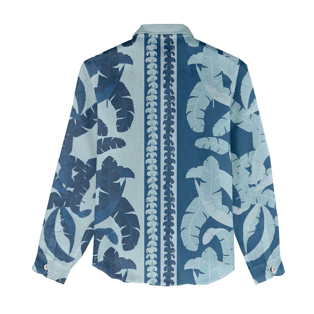 Hawaii Pua Kenikeni Lei Women Casual Shirt With Lau Maia Royal Blue