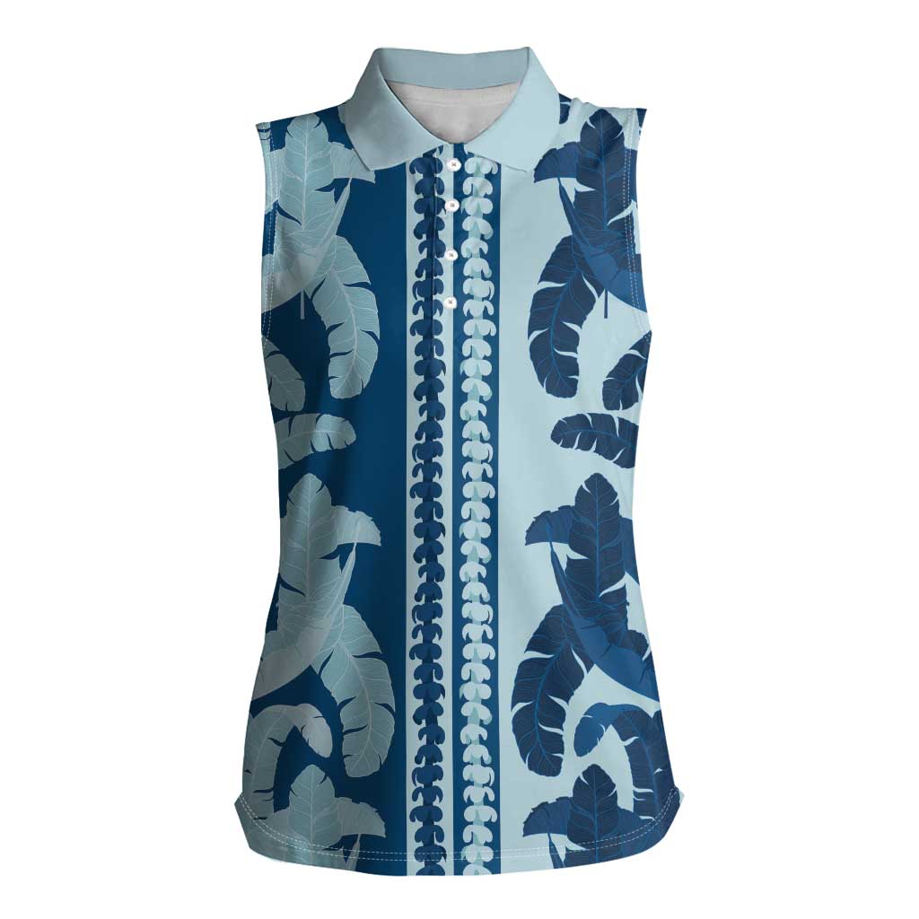 Hawaii Pua Kenikeni Lei Women Sleeveless Polo Shirt With Lau Maia Royal Blue