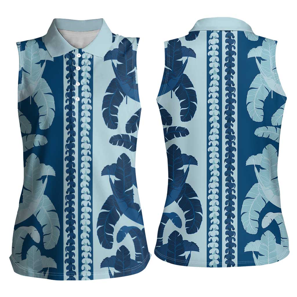 Hawaii Pua Kenikeni Lei Women Sleeveless Polo Shirt With Lau Maia Royal Blue