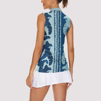 Hawaii Pua Kenikeni Lei Women Sleeveless Polo Shirt With Lau Maia Royal Blue