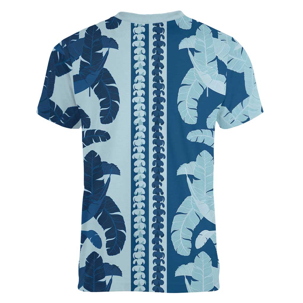 Hawaii Pua Kenikeni Lei Women V-Neck T-Shirt With Lau Maia Royal Blue