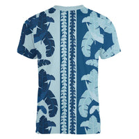 Hawaii Pua Kenikeni Lei Women V-Neck T-Shirt With Lau Maia Royal Blue